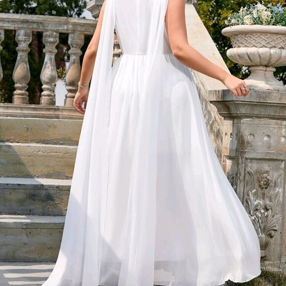 Elegant White Sleeveless Maxi Dress 2X - Picture 4 of 5